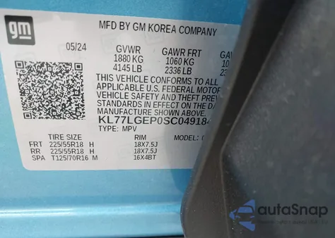 2025 Chevrolet Trax Fwd 1Rs z USA, uszkodzony, nr VIN KL77LGEP0SC049184